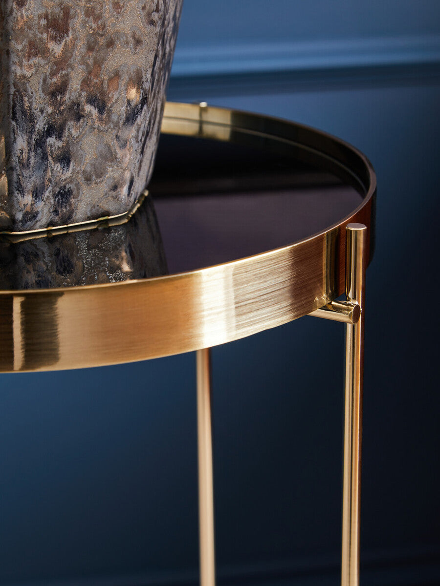 Mirrored Glass Top Tall Side Table with Black Slim Metal Legs, Allure