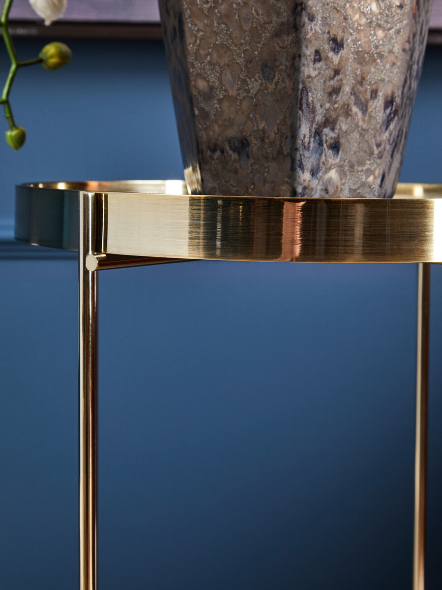 Mirrored Glass Top Tall Side Table with Black Slim Metal Legs, Allure