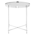 Mirrored Glass Round Top Side Table with Silver Chrome Band and Slim Metal Legs | Allure