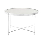 Large Round Mirrored Glass Top Side Table with Silver Chrome Lattice Base | Allure