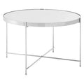 Large Round Mirrored Glass Top Side Table with Silver Chrome Lattice Base | Allure
