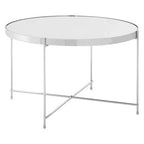 Large Round Mirrored Glass Top Side Table with Silver Chrome Lattice Base | Allure