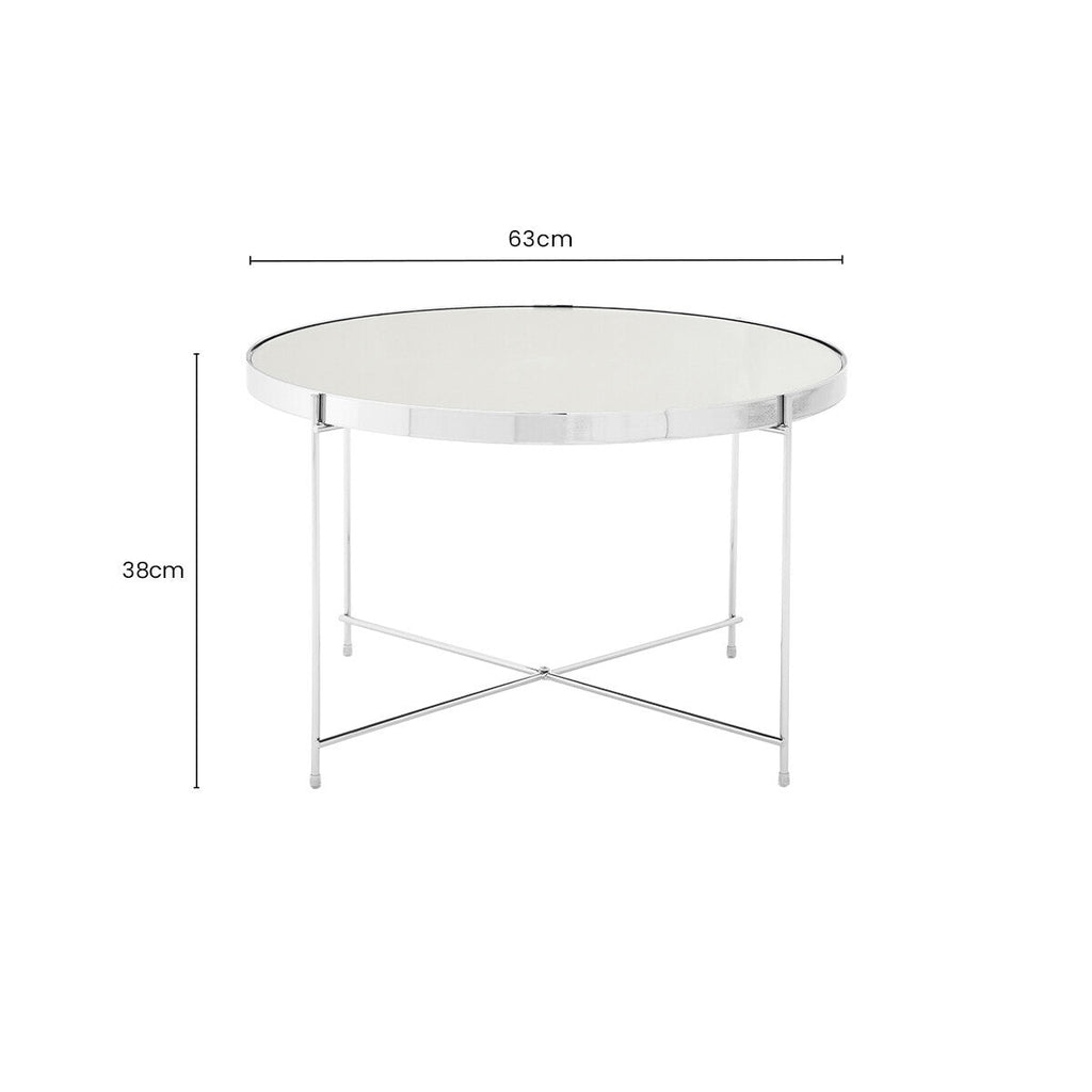 Large Round Mirrored Glass Top Side Table with Silver Chrome Lattice Base | Allure