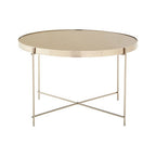 Large Round Grey Mirrored Side Table with Brushed Nickel Lattice Base | Allure