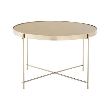 Large Round Grey Mirrored Side Table with Brushed Nickel Lattice Base | Allure