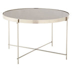 Large Round Grey Mirrored Side Table with Brushed Nickel Lattice Base | Allure