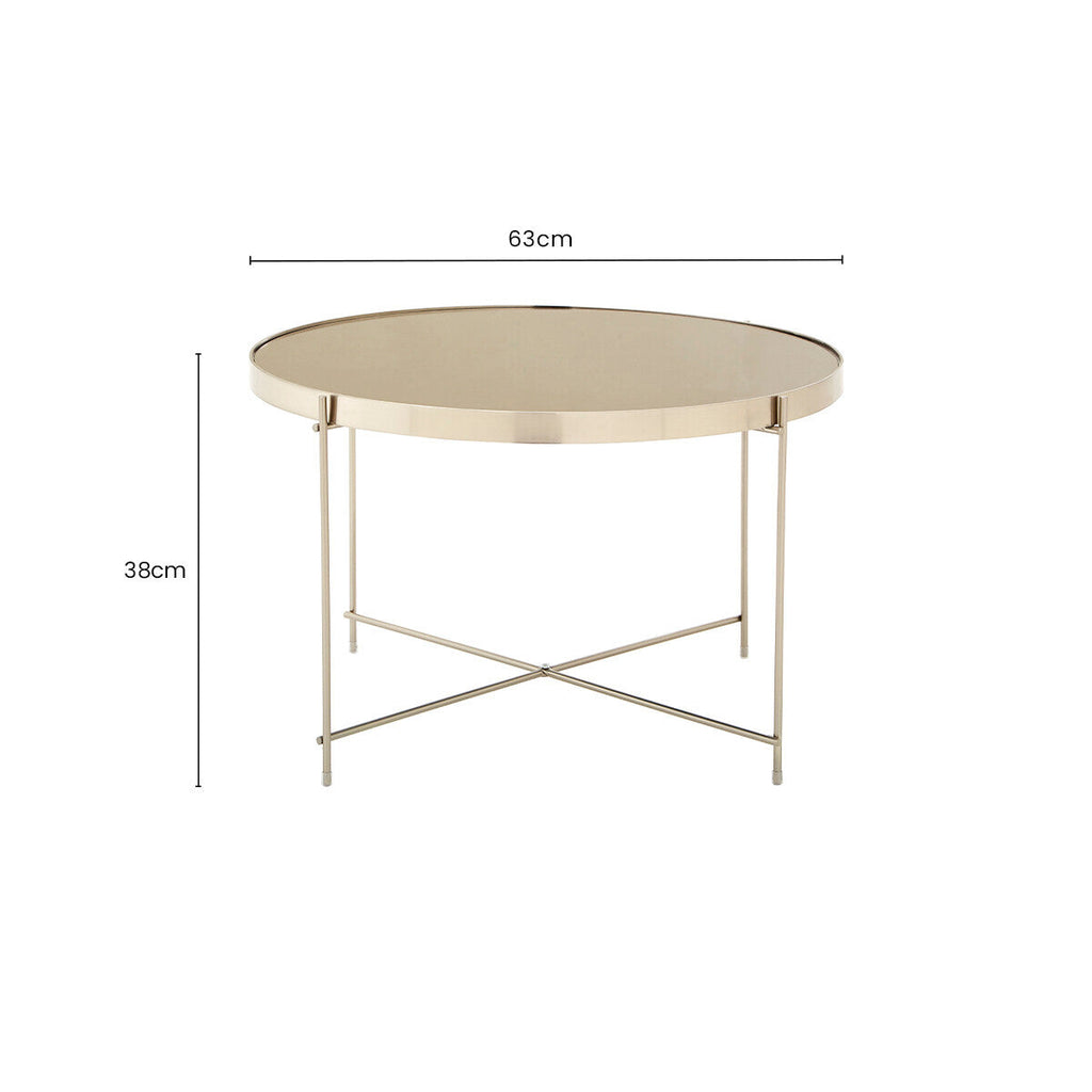 Large Round Grey Mirrored Side Table with Brushed Nickel Lattice Base | Allure
