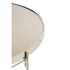 Large Round Grey Mirrored Side Table with Brushed Nickel Lattice Base | Allure