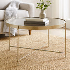 Large Round Grey Mirrored Side Table with Brushed Nickel Lattice Base | Allure