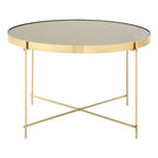 Brushed Bronze Lattice Base Large Side Table with Black Mirror Tabletop | Allure