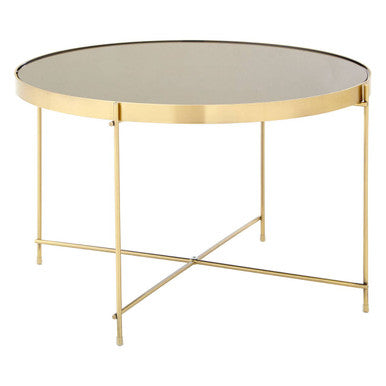 Brushed Bronze Lattice Base Large Side Table with Black Mirror Tabletop | Allure