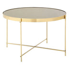 Brushed Bronze Lattice Base Large Side Table with Black Mirror Tabletop | Allure
