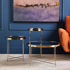 Brushed Bronze Lattice Base Large Side Table with Black Mirror Tabletop | Allure