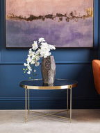 Brushed Bronze Lattice Base Large Side Table with Black Mirror Tabletop | Allure