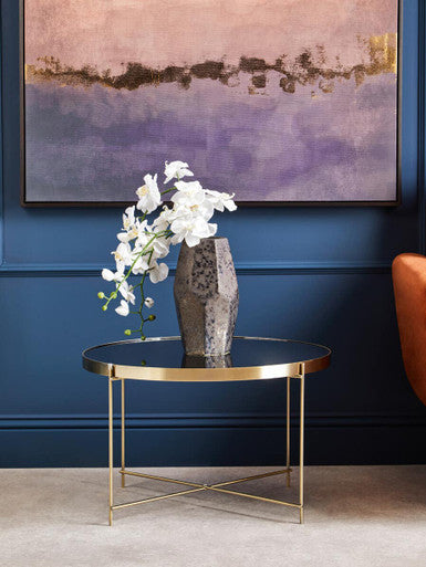 Brushed Bronze Lattice Base Large Side Table with Black Mirror Tabletop | Allure