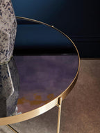 Brushed Bronze Lattice Base Large Side Table with Black Mirror Tabletop | Allure