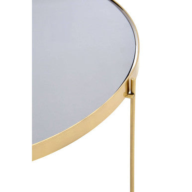Brushed Bronze Lattice Base Large Side Table with Black Mirror Tabletop | Allure