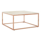 Square White Marble Top Coffee Table in Rose Gold Finish Stainless Steel Legs | Allure