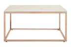 Square White Marble Top Coffee Table in Rose Gold Finish Stainless Steel Legs | Allure