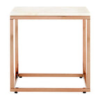 Square White Marble Top End Table with Rose Gold Metal Frame | Allure