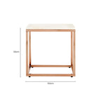 Square White Marble Top End Table with Rose Gold Metal Frame | Allure