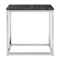 Square Black and White Marble End Table with Chrome Metal Base | Allure