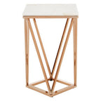 White Marble Champagne Rectangular End Table with Rose Gold Metal Frame | Allure
