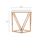 White Marble Champagne Rectangular End Table with Rose Gold Metal Frame | Allure