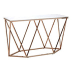 White Marble Champagne Rectangular Console Table with Rose Gold Metal Frame | Allure