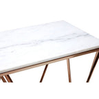 White Marble Champagne Rectangular Console Table with Rose Gold Metal Frame | Allure