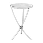 Silver Mirrored Glass Top Round Side Table with Bow-Shaped Metal Legs | Allure