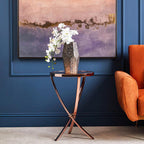 Rose Gold Mirrored Glass Top Round Side Table with Bow-Shaped Metal Legs | Allure