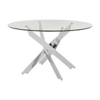 Round Clear Tempered Glass Dining Table with Intersecting Chrome Stainless Steel Legs | Allure