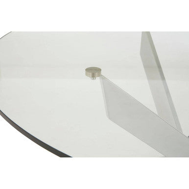Round Clear Tempered Glass Dining Table with Intersecting Chrome Stainless Steel Legs | Allure