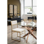 Round Tempered Glass Top Dining Table with Rose Gold Latticed Legs | Allure