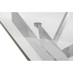 Rectangular Tempered Glass Top Dining Table with Intersecting Silver Chrome Base, Allure