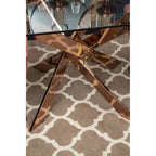 Rectangular Tempered Glass Top Dining Table with Intersecting Rose Gold Stainless Steel Base | Allure