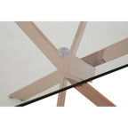 Rectangular Tempered Glass Top Dining Table with Intersecting Rose Gold Stainless Steel Base | Allure