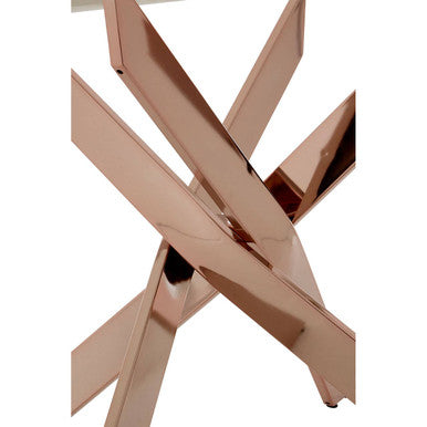 Rectangular Tempered Glass Top Dining Table with Intersecting Rose Gold Stainless Steel Base | Allure