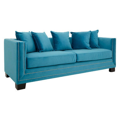 3 Seater Cyan Blue Velvet Sofa, Sofia