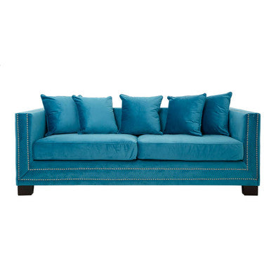 3 Seater Cyan Blue Velvet Sofa, Sofia