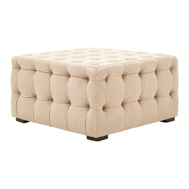 Beige Linen Button Tufted Stool | Stella