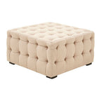 Beige Linen Button Tufted Stool | Stella