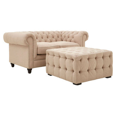 Beige Linen Button Tufted Stool | Stella