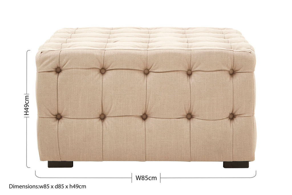 Beige Linen Button Tufted Stool | Stella