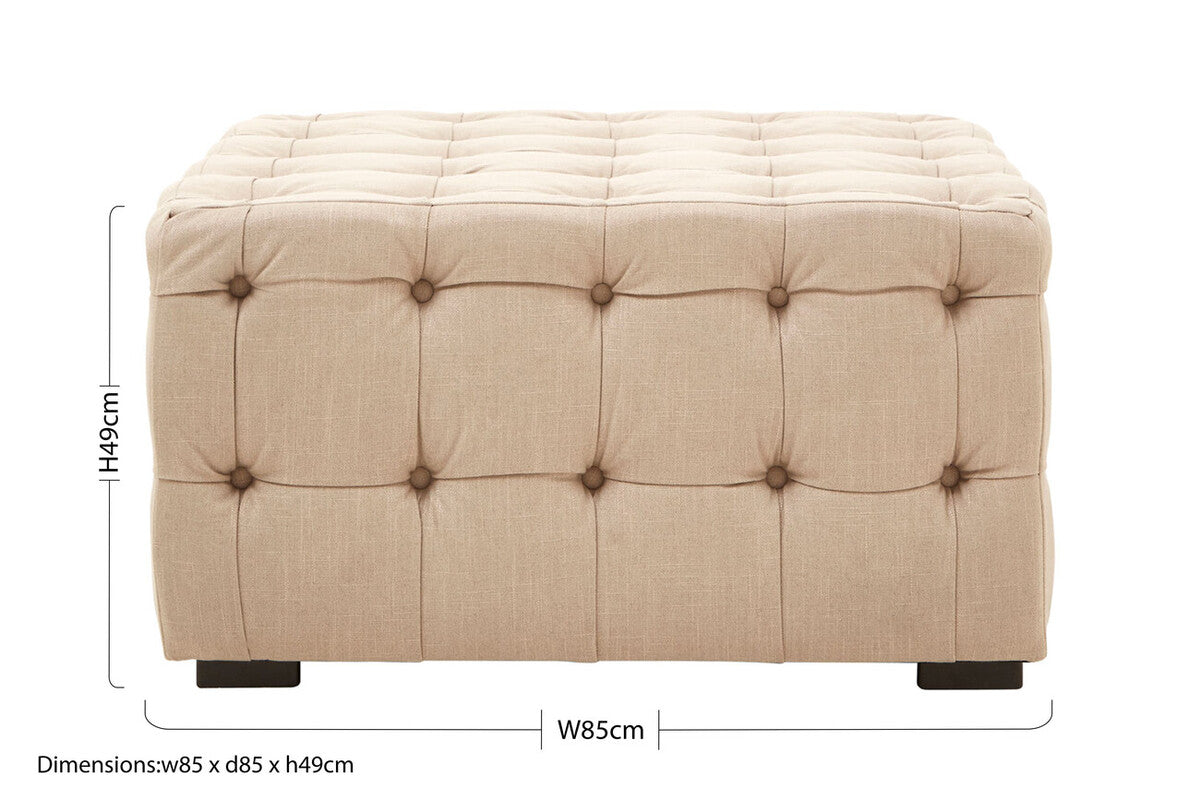 Beige Linen Button Tufted Stool | Stella