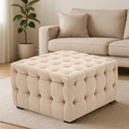 Beige Linen Button Tufted Stool | Stella
