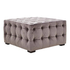 Grey Velvet Button Tufted Stool | Stella
