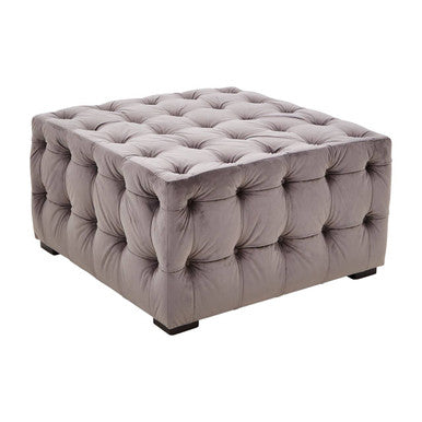 Grey Velvet Button Tufted Stool | Stella