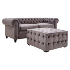 Grey Velvet Button Tufted Stool | Stella